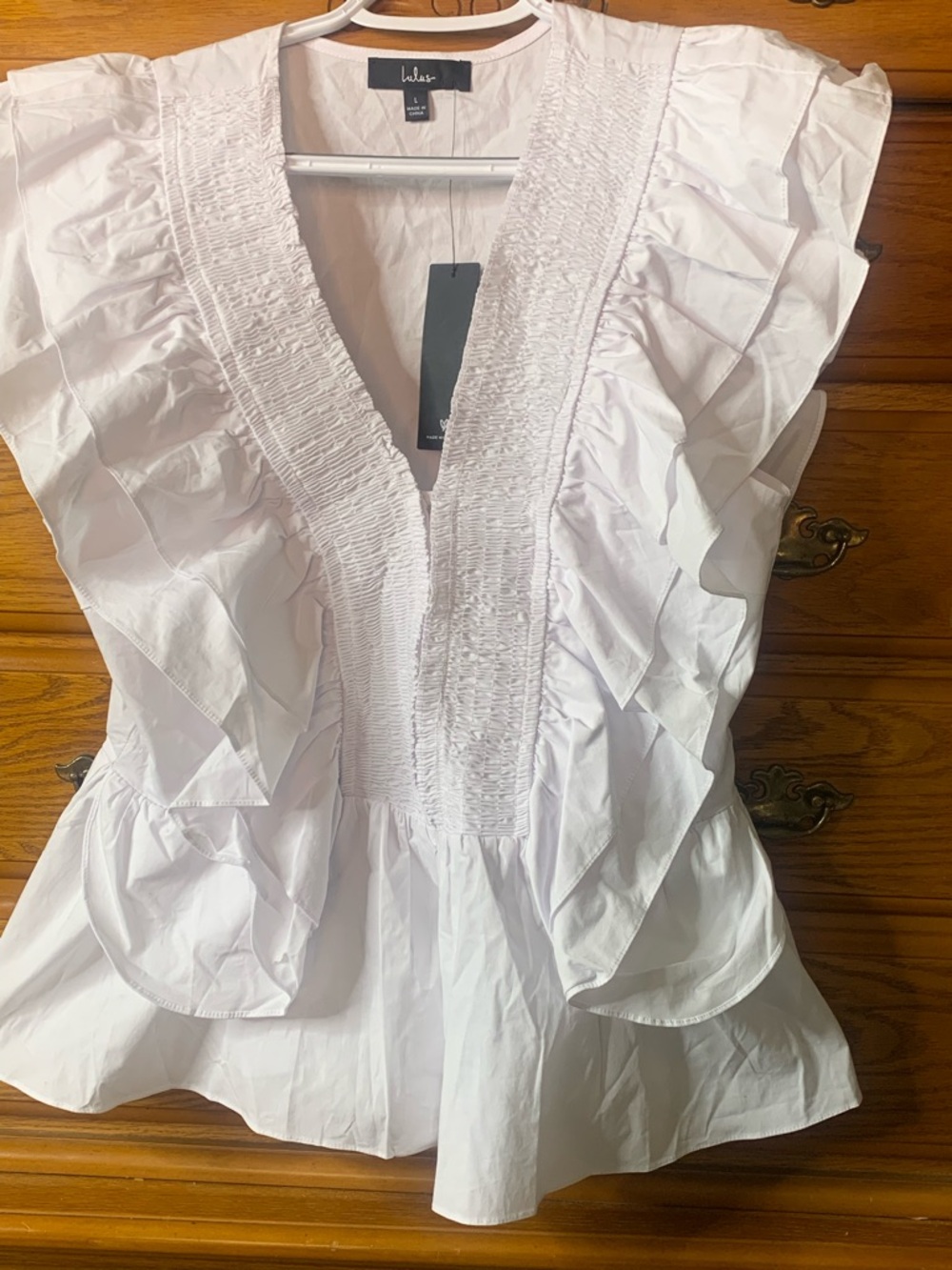 Lulu's White Ruffled V-Neck Blouse - Picture 6 of 13